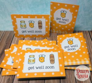 Dawn Lewis shows you how to use the Lawn Fawn 'Get Well Soon' stamp set to create a dozen mini cards. Looking for Lawn Fawn in Australia? Check out www.dawnlewis.com.au for amazing prices.