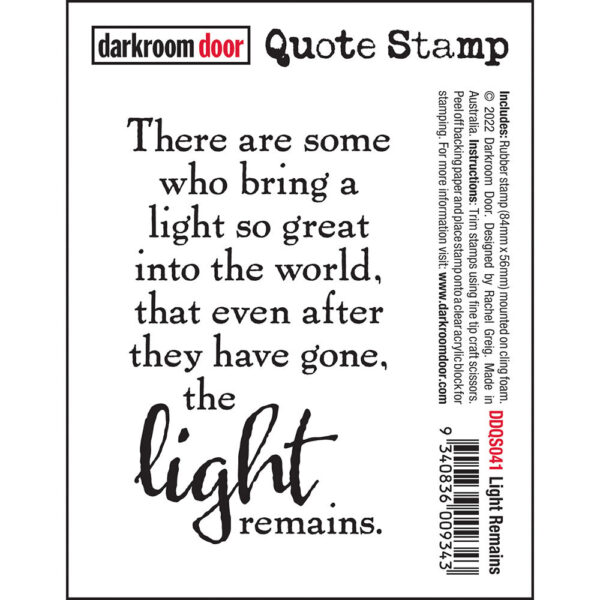 Darkroom Door, Light Remains quote stamp, Australia